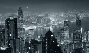 鸟瞰视角香港夜景黑白摄影高清图片