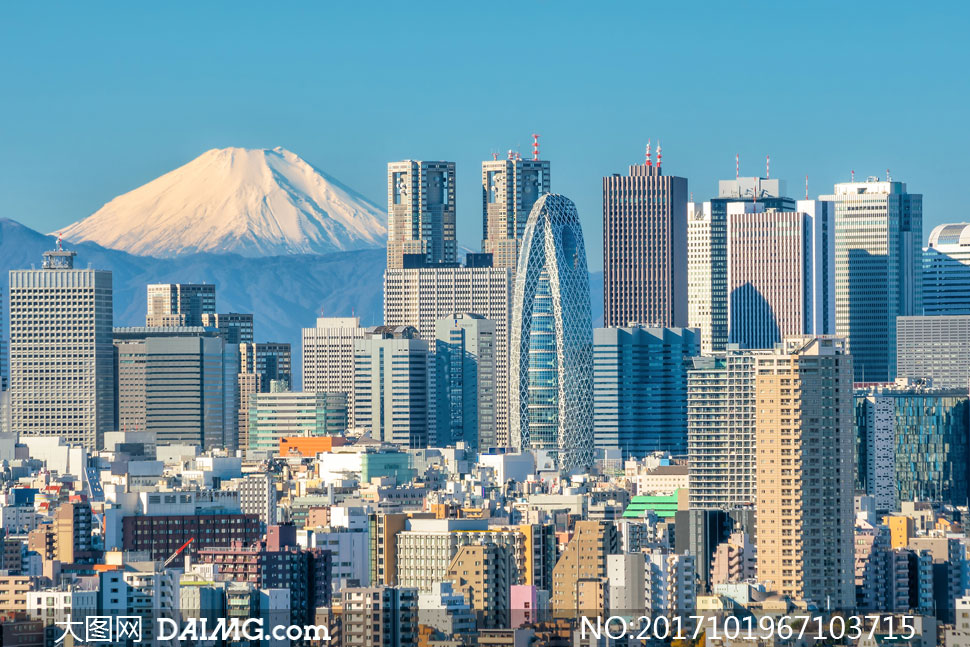 富士山与东京城市风光摄影高清图片