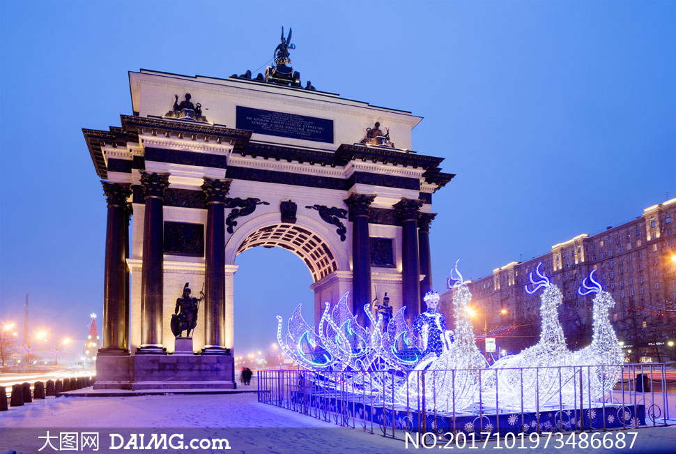 莫斯科凯旋门节日装饰摄影高清图片 - 大图网设