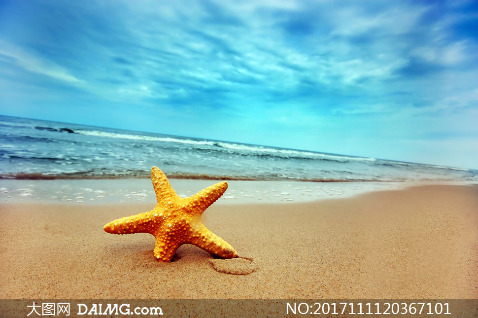 海景与在沙滩上的海星摄影高清图片_大图网图片素材