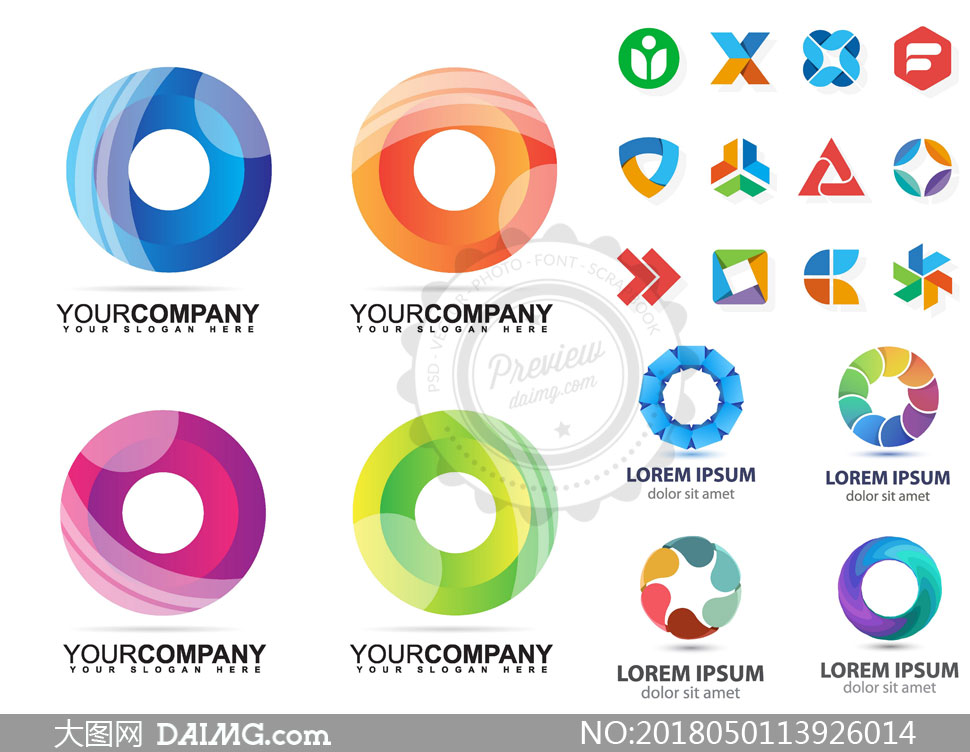 元素logo设计标志设计几何缤纷多彩炫彩立体抽象图形图案圆形圆环环形