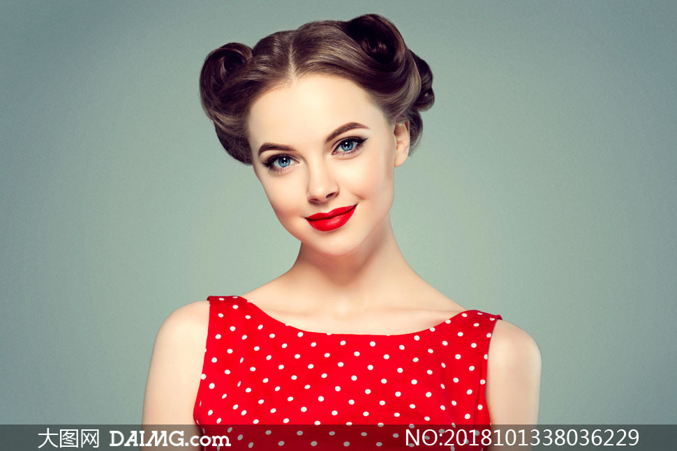 红唇盘发造型美女人物摄影高清图片