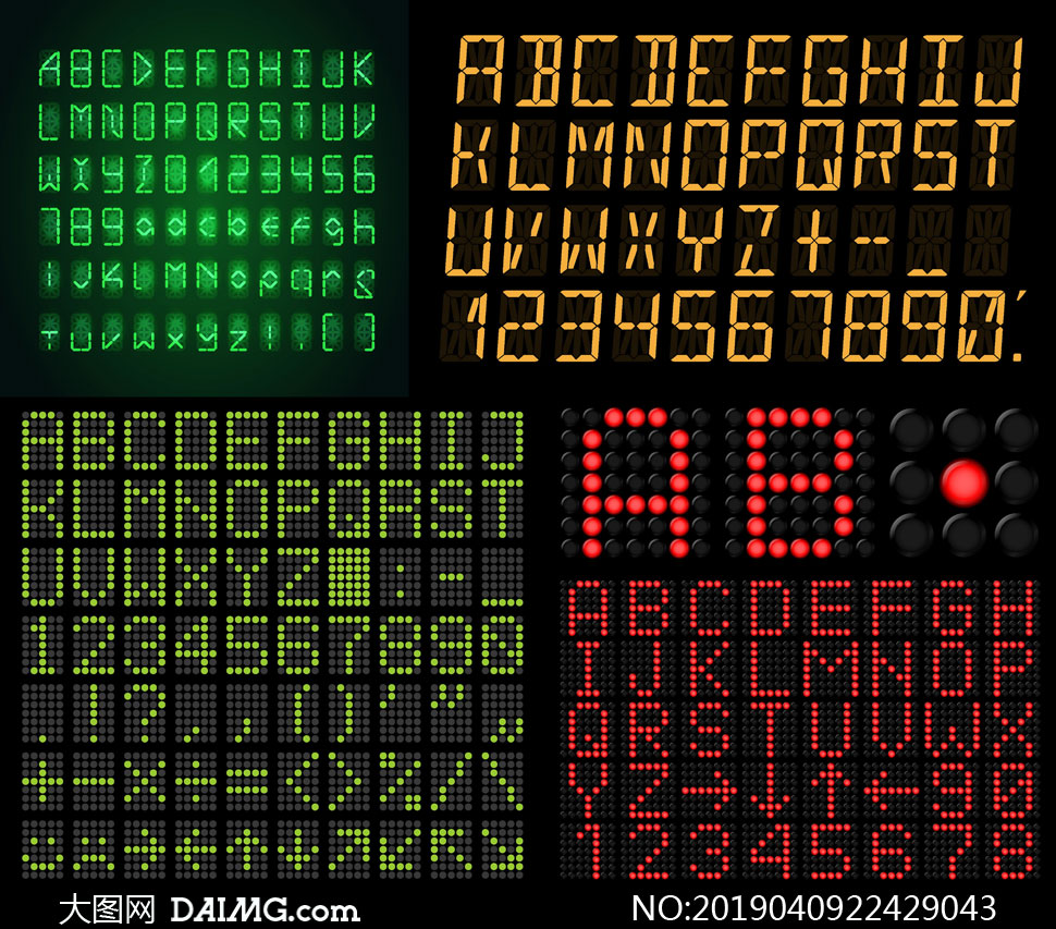 液晶点阵风格英文字母设计矢量素材