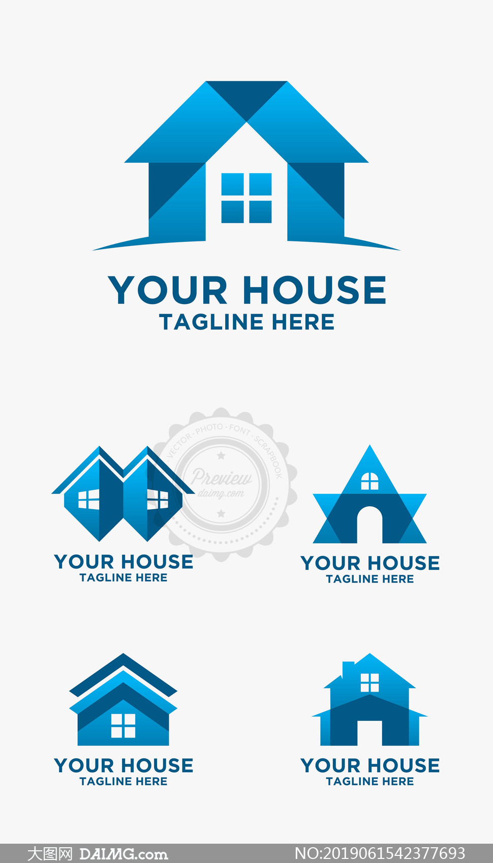 蓝色房子元素标志设计创意矢量素材