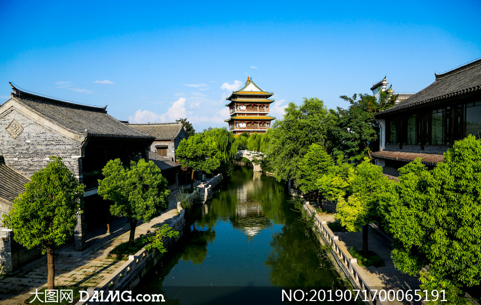 台儿庄古城河道景观摄影图片