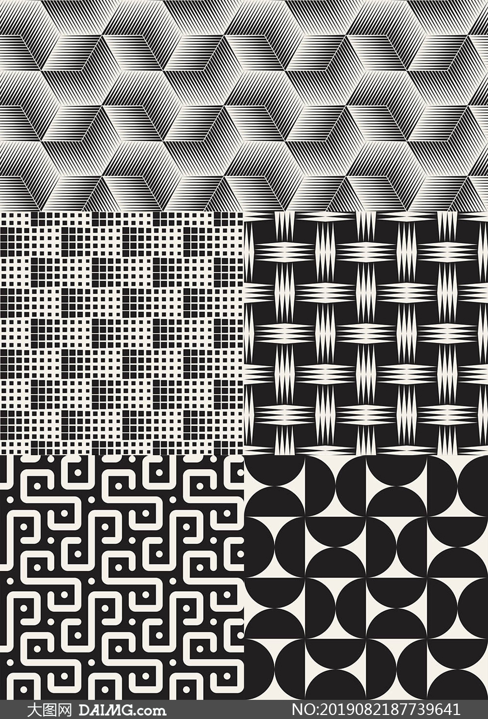 无缝拼接黑白几何抽象图案矢量素材