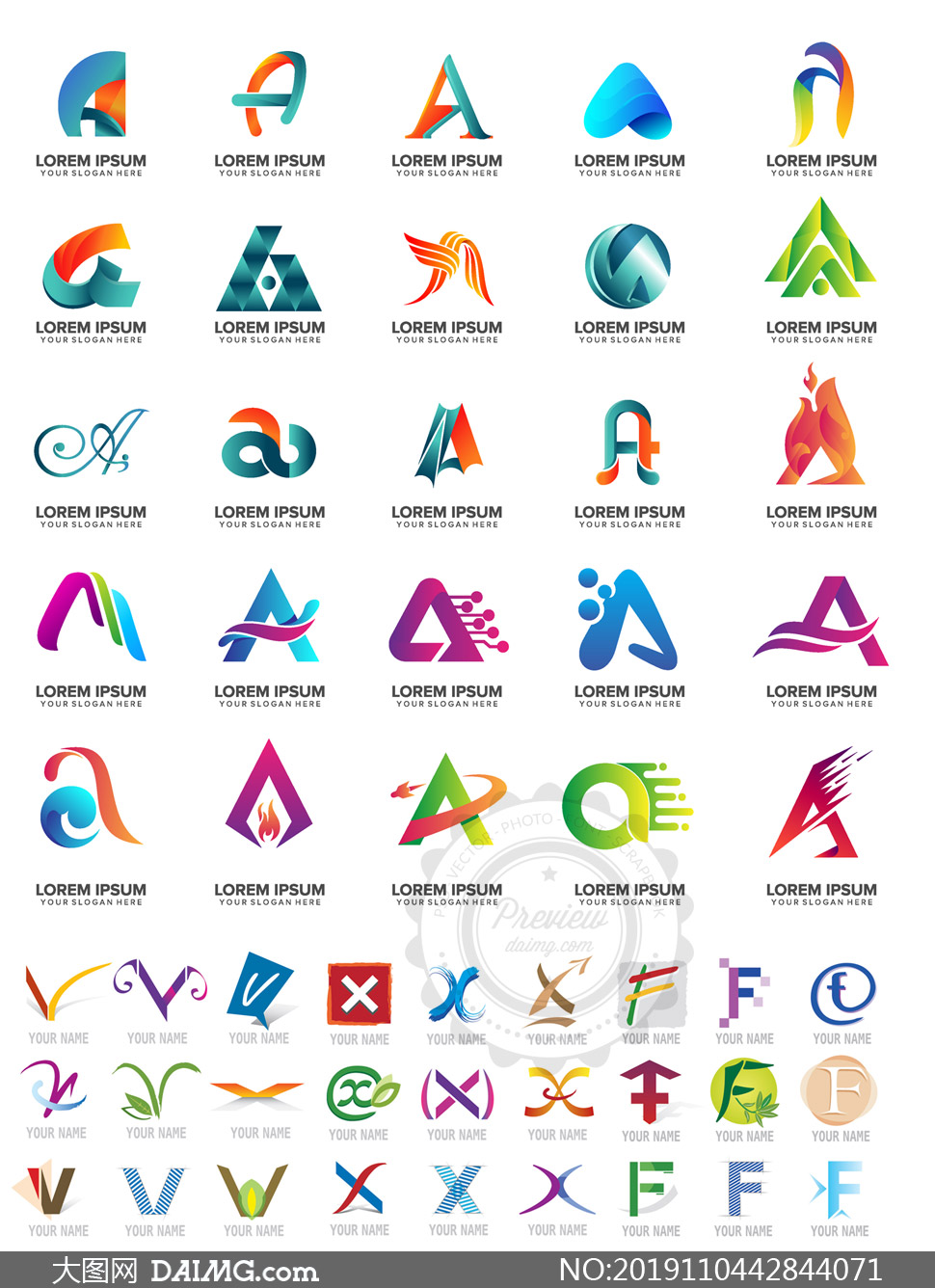 多彩缤纷英文字母创意标志矢量素材