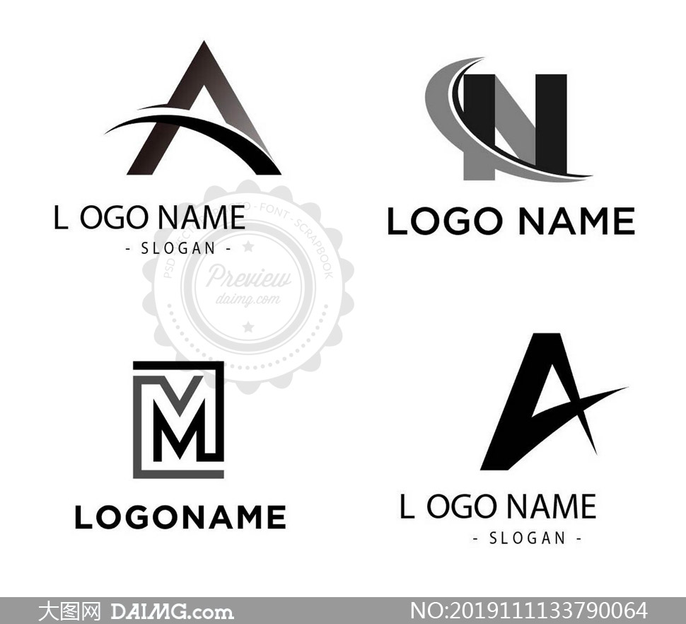 黑白英文字母创意标志设计矢量素材