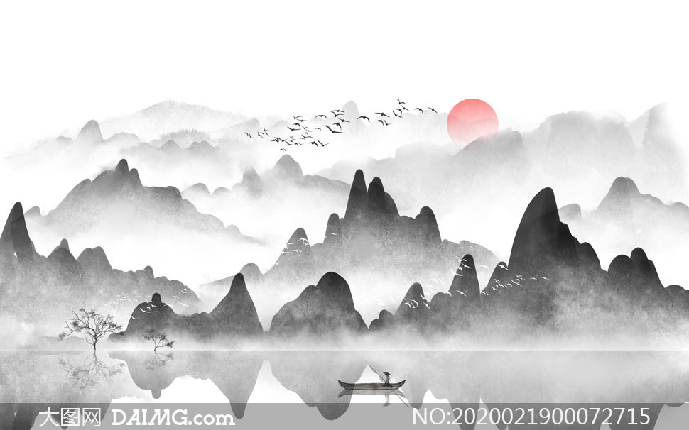 中国风水墨风景图设计psd分层素材