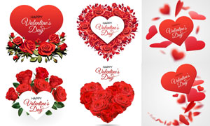 红玫瑰与桃心等情人节创意矢量素材