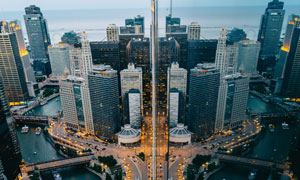 华灯初上迪拜城市风光摄影高清图片