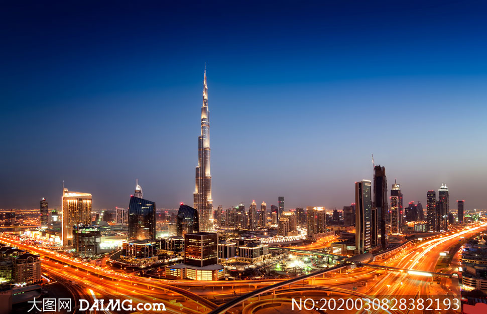 高清图片 世界风情 > 素材信息         迪拜高楼大厦繁华夜景摄影