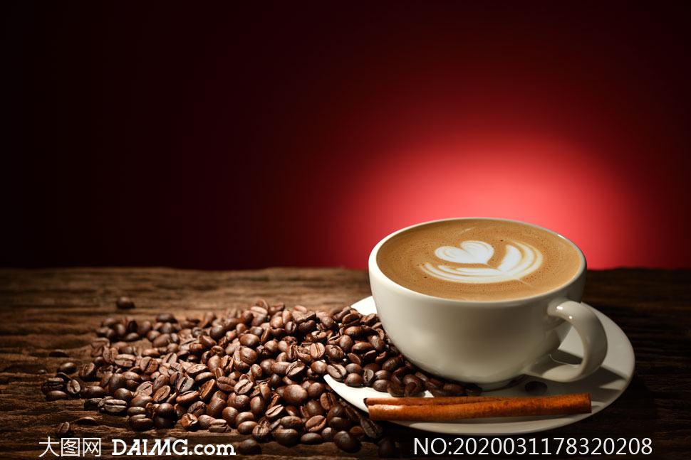 咖啡豆与拉花咖啡特写摄影高清图片_大图网图片素材