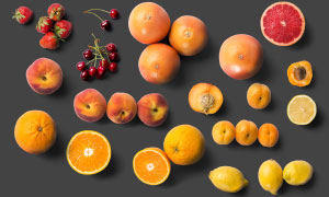 樱桃苹果桃子与柠檬等水果分层素材