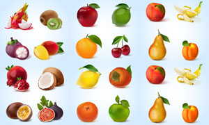 石榴与苹果等质感水果主题矢量素材