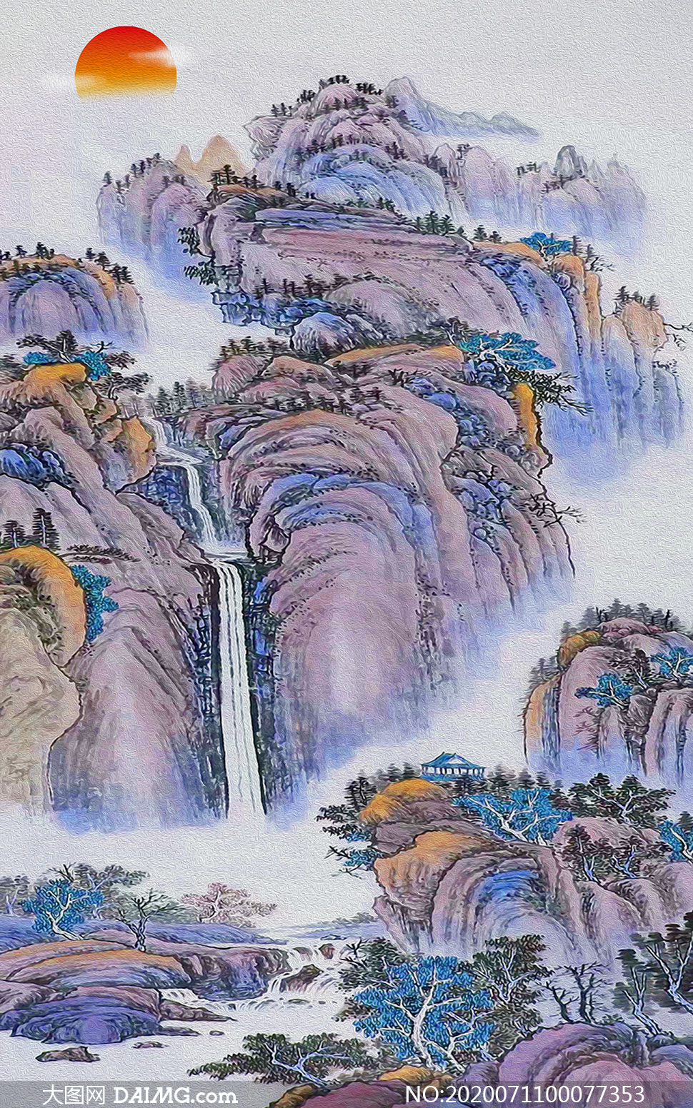 水乡风景画中堂装饰画设计psd素材         中国风山水风景画