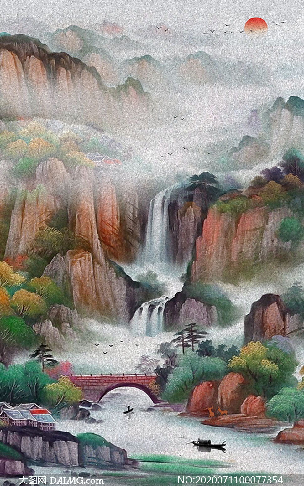 中国风山水风景画中堂装饰画设计图片