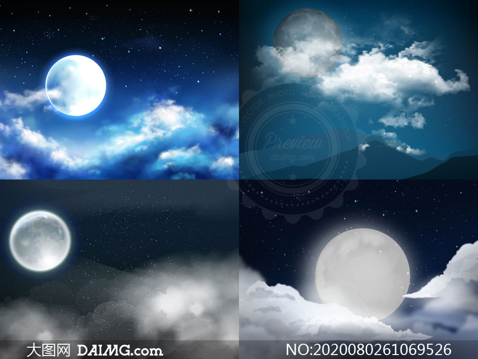 夜空中的一轮明月主题风景矢量素材 大图网图片素材