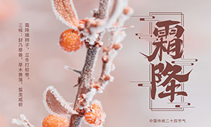 中国传统霜降节气宣传海报设计PSD素材