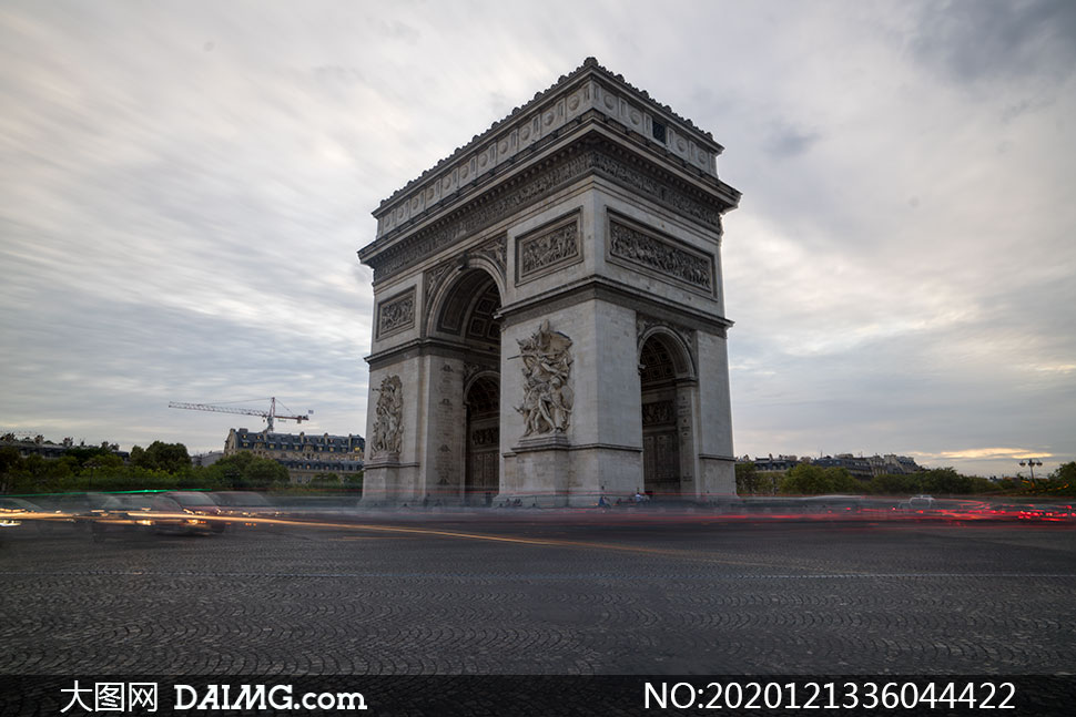 巴黎凯旋门地标建筑物摄影原片素材