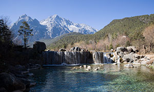 雪山植被瀑布自然風光攝影原片素材