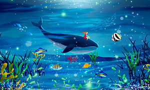 创意的海底生物世界插画背景PSD素材