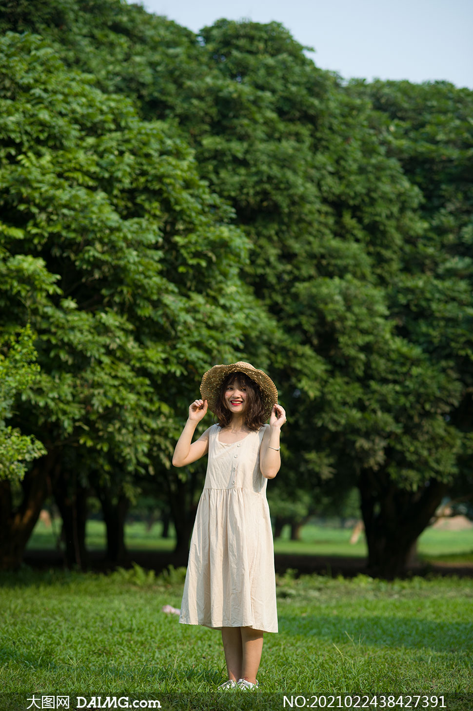 大樹草地風景美女人物攝影原片素材