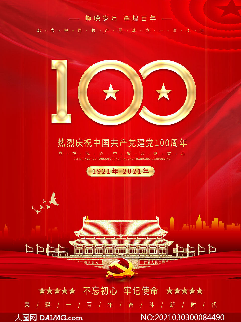 庆祝建党节100周年宣传海报psd素材