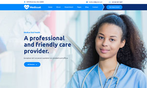 蓝色医疗健康主题网页设计模板素材