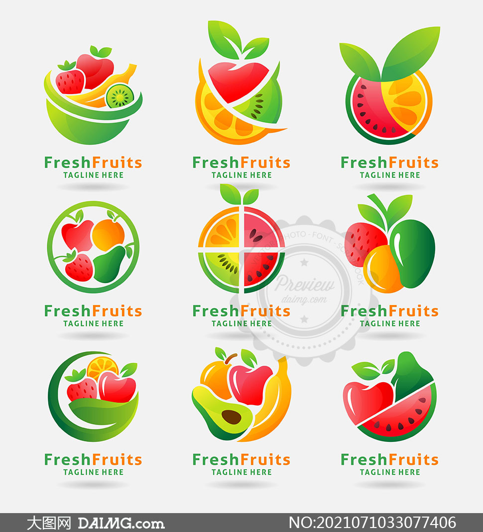 多彩水果图案标志创意设计矢量素材