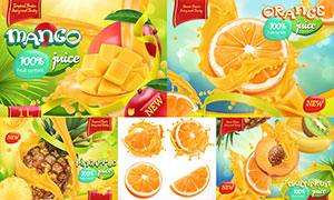 芒果桃子與橙子菠蘿等主題矢量素材
