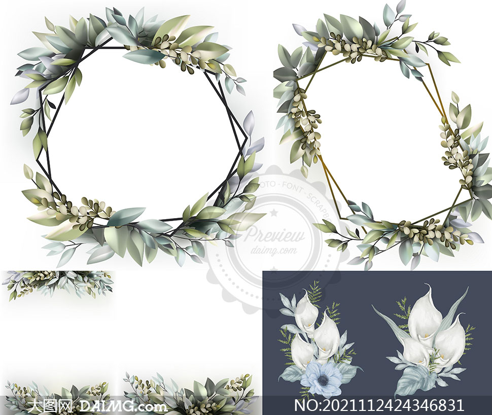 鲜花植物装饰边框创意设计矢量素材