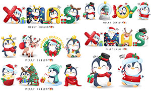 圣誕節裝飾與企鵝創意設計矢量素材