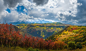秋季山间密林远山风光摄影高清图片