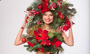 開心笑容圣誕裝扮模特美女攝影原片