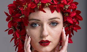 圣誕花朵發飾美女模特攝影原片素材
