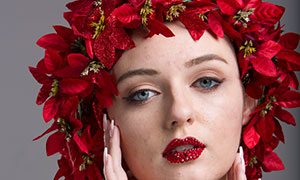 紅花發飾歐美模特人物攝影原片素材