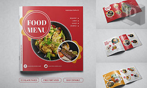 方形尺寸餐廳菜譜圖文版式設計模板