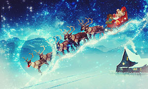 雪中小屋与圣诞老人等梦幻高清图片