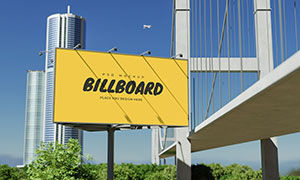 城市大桥旁的户外广告牌样机源文件