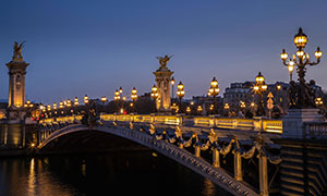 塞纳河上的亚历山大三世桥夜景图片