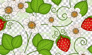 草莓与花朵藤蔓等无缝图案免抠图片