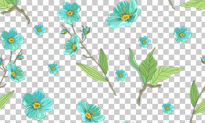绿叶蓝色花朵图案无缝拼贴免抠图片