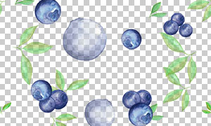 水彩效果绿叶蓝莓无缝图案免抠素材
