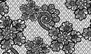 四方连续黑白花朵蕾丝图案免抠图片
