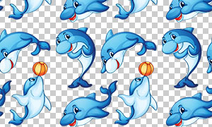 玩皮球的卡通海豚无缝图案免抠图片