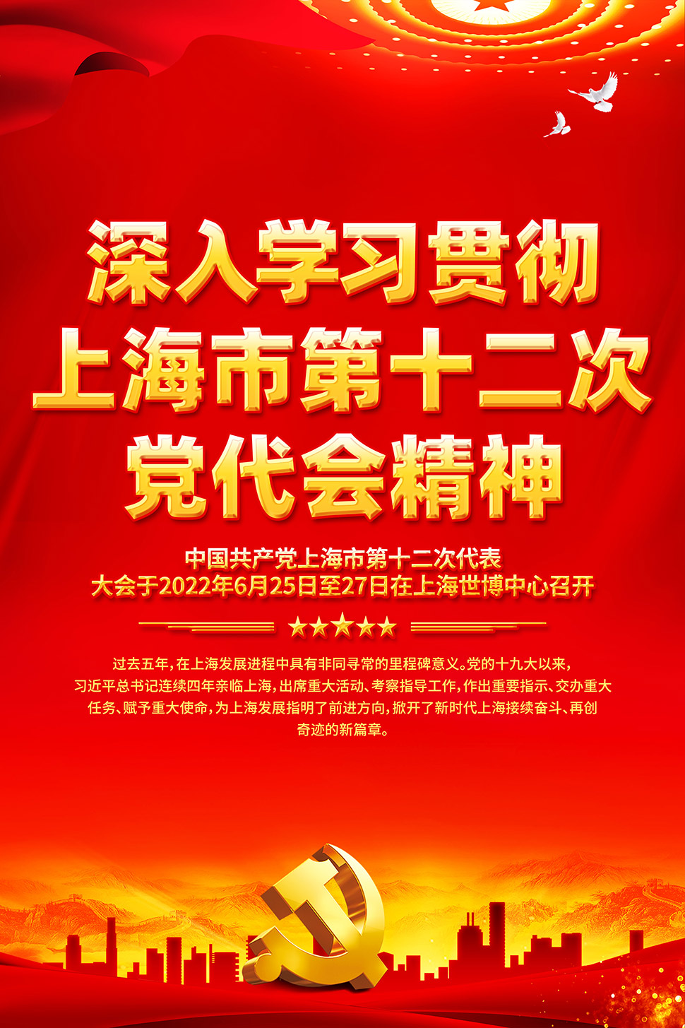 上海市第十二次党代会精神挂图展板psd素材