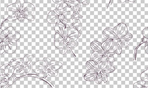 连续拼接手绘线描花朵图案免抠素材
