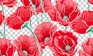线描手绘效果红色花朵免抠图案素材