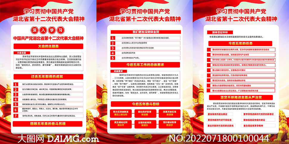 湖北省第十二次党代会精神挂图展板PSD素材